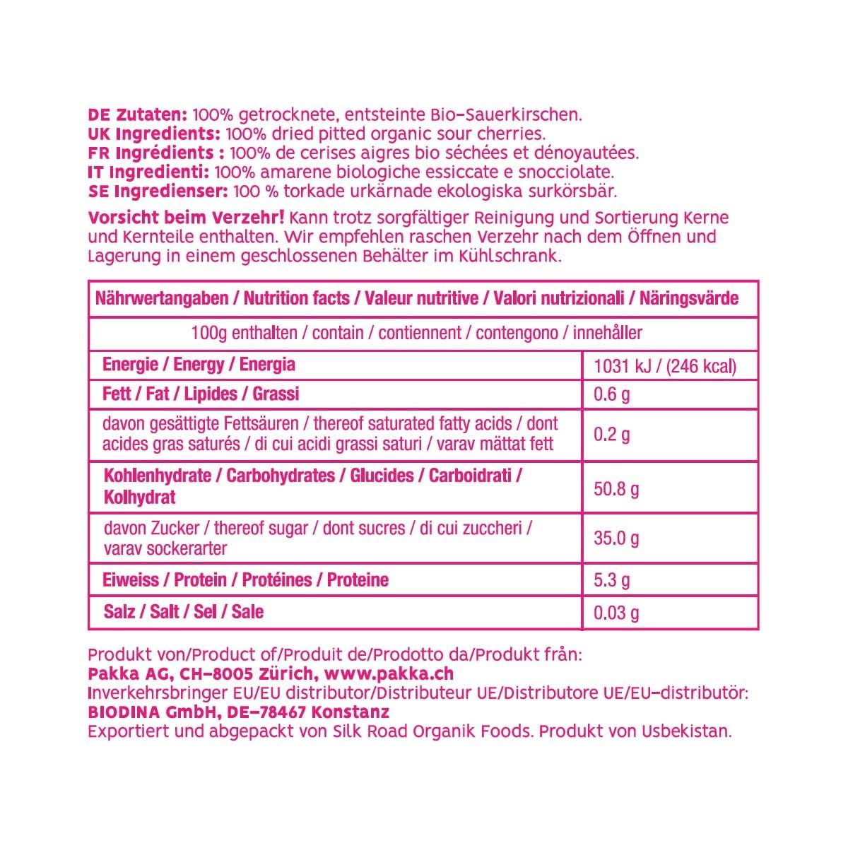 PAKKA - Cerezas ácidas secas premium ecológicas de comercio justo, sin azúcar añadido, recolectadas de forma silvestre directamente por pequeños agricultores de Samarcanda, Uzbekistán, veganas (1 kg)
