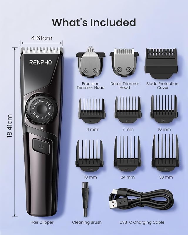 Mașină de tuns multifuncțională și aparat de ras RENPHO cu autonomie de 180 de minute, trimmer de precizie rezistent la apă, cu lame ultra-ascuțite, pentru frizeri