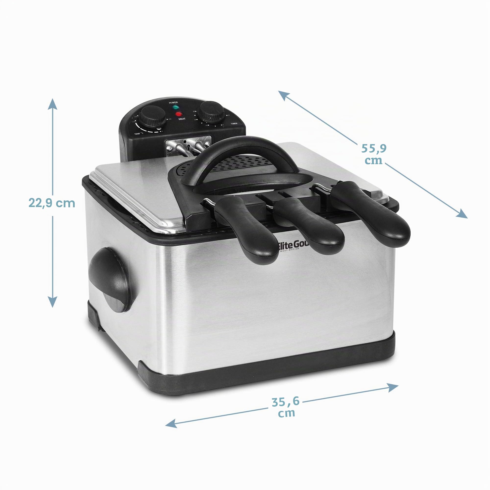 Elite Gourmet, Friggitrice elettrica a immersione EDF-401T con 3 cestelli, 1700 W, controllo regolabile di temperatura e timer, coperchio con finestra di visualizzazione e filtro antiodore