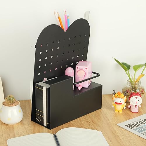 Miniatura 2 de Organizador de escritorio de metal con clavijas, organizador de maquillaje independiente, tablero magnético con cajón, soporte, ganchos, ranura de