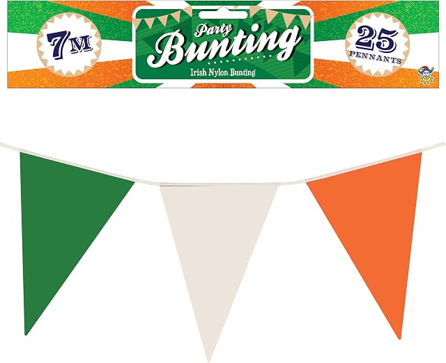 St Patrick's Day 25 Pennant Irish 7M Green, White & Orange Bunting Decoration