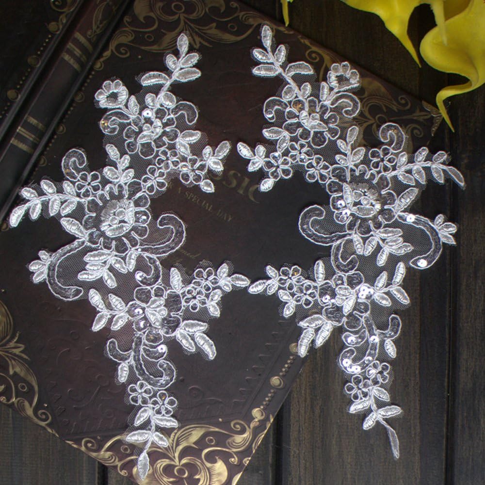 2 Pcs Wine Red Flower Lace Patches for Wedding Dress DIY Clothing Flower Applique Collar Material
