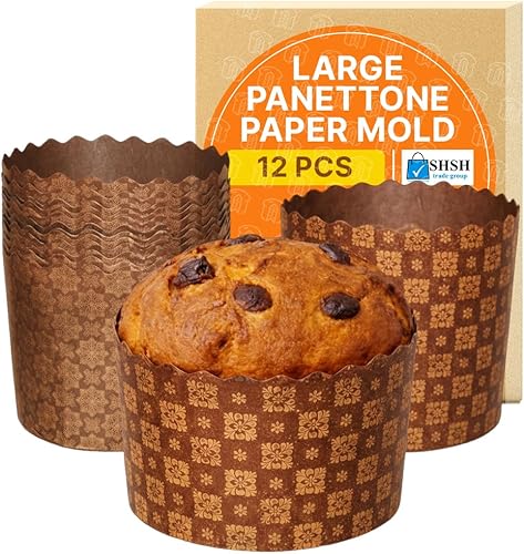 SHSH trade group Molde de paska para pan de Pascua de 12 onzas, 12 unidades, molde de papel para panettone de Pascua, molde de papel panettone