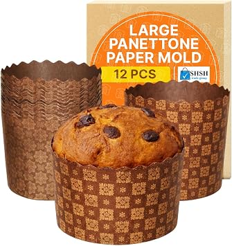 SHSH trade group 12 oz Easter Bread Forms Paska Mold Kulich Paskha 12 pcs - Easter Bread Panettone Paper Mold Non Stick Panettone Paper Baking Molds Brown Design