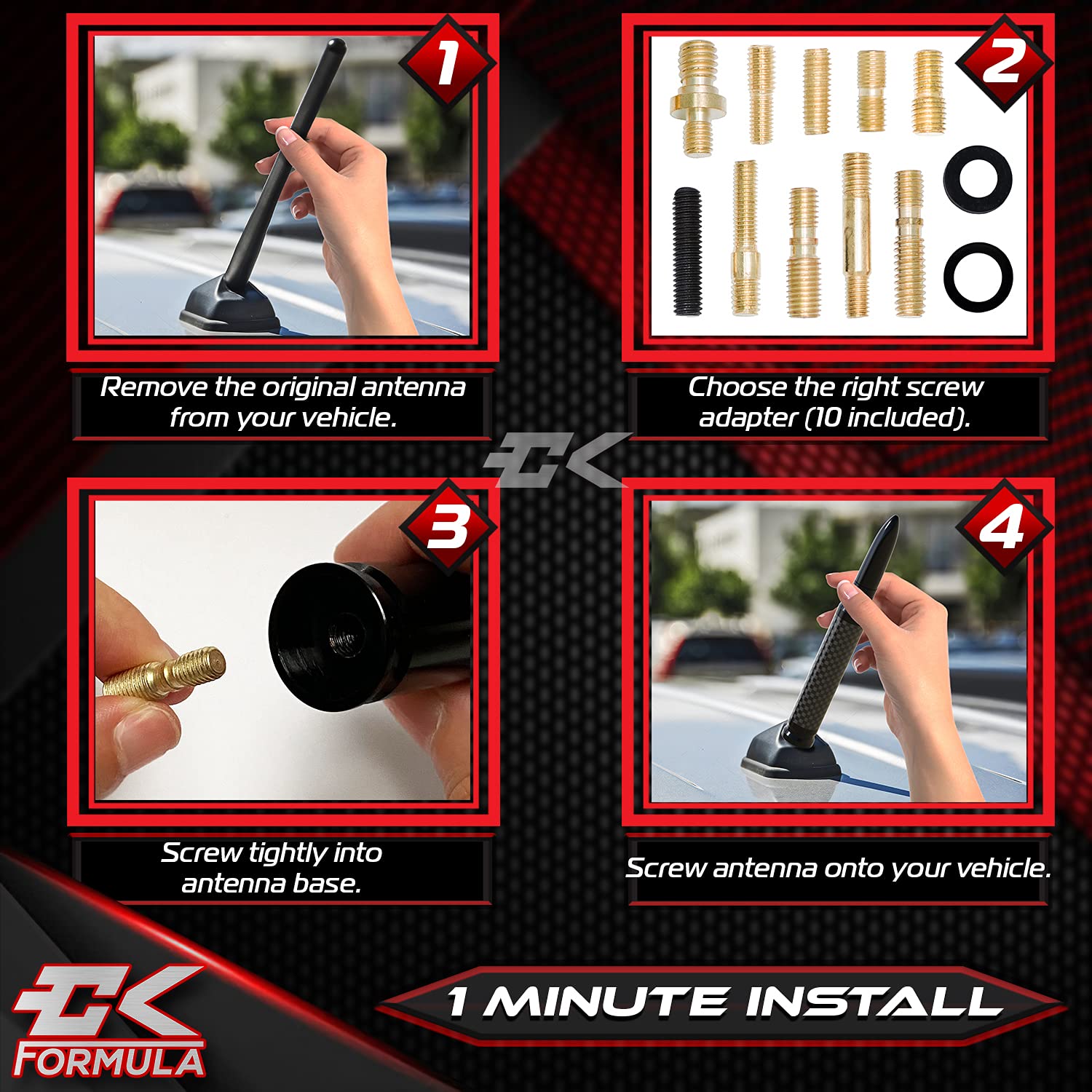 Buy CK FORMULA 50 Cal Bullet Antenna for Cars Carbon Fiber 5.5” Black
