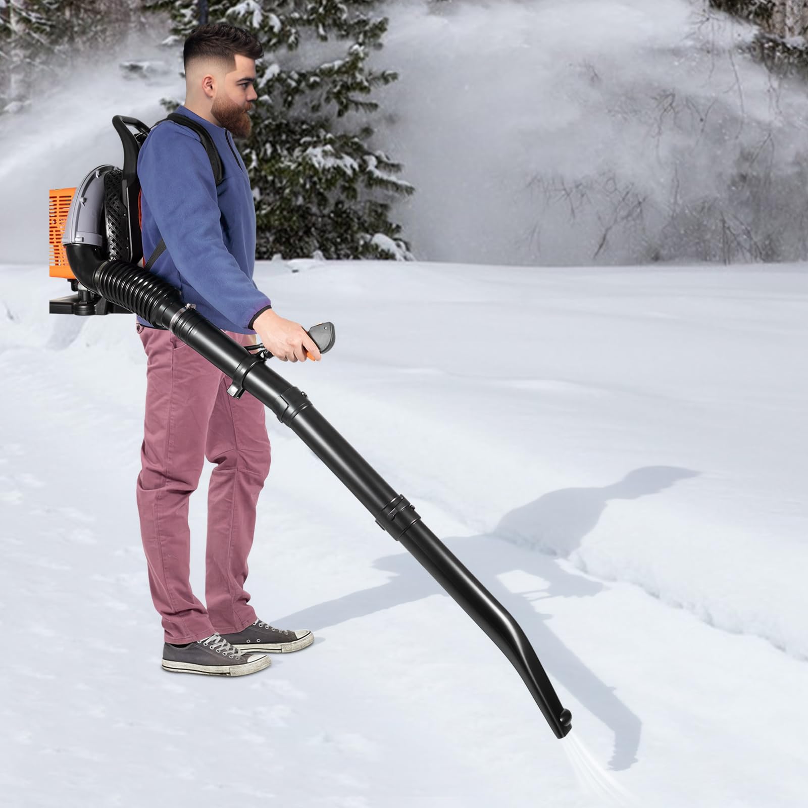 Soplador de hojas de gasolina de 2 tiempos de 63 cc, 2,7 kW, para obras y jardín | Depósito de 1,8 L, 6800 rpm, flujo de aire de 0,3 m³, encendido electrónico, silenciador ignífugo para jardín, obra y fábrica