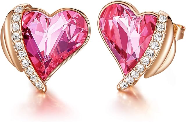 CDE Earrings for Women Heart Stud Earrings Jewellery Valentines Christmas Wedding Anniversary Birthday Mother's Day Jewelry Gifts for Her Wife Girlfriend Mum