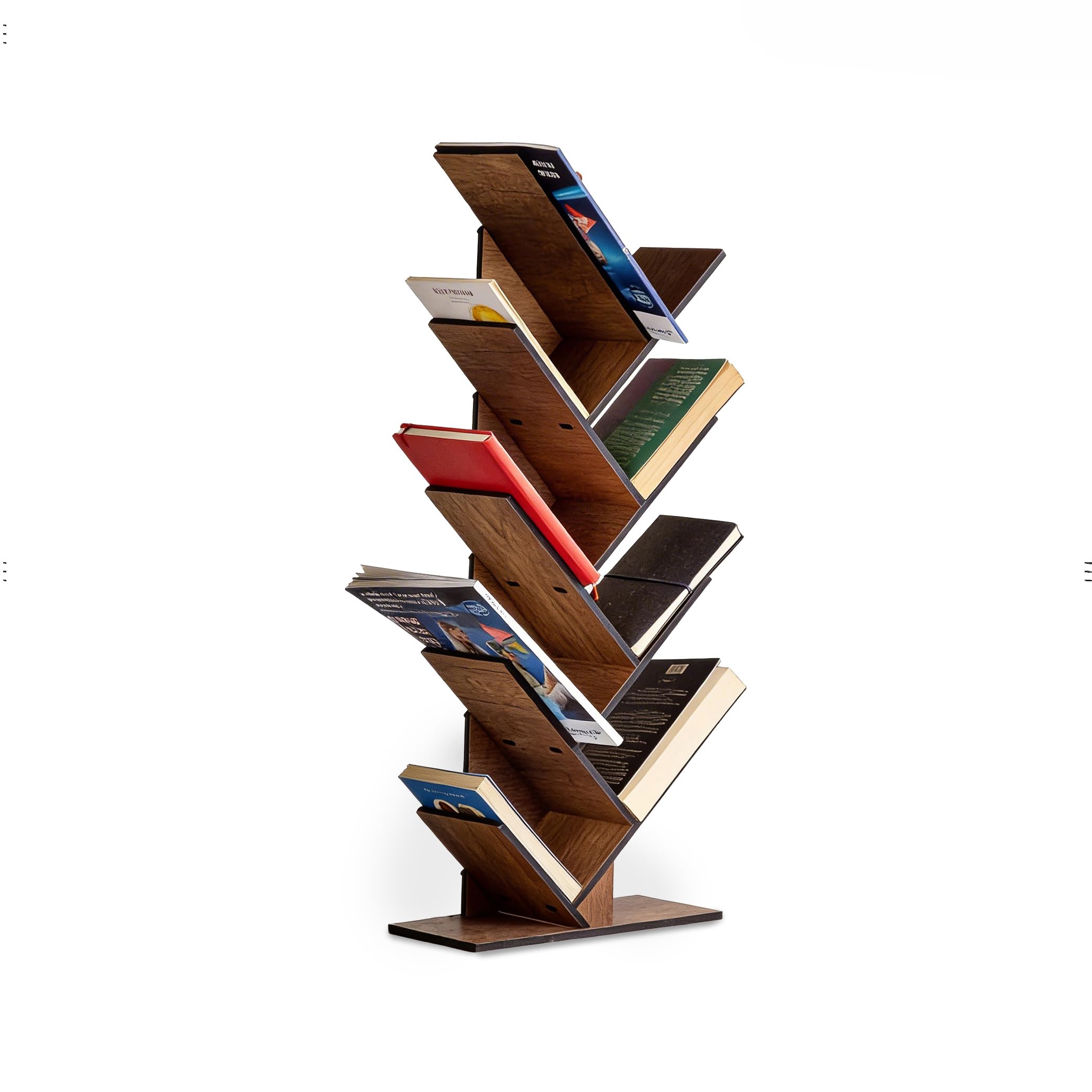 Vigo Wood Libreria ad Albero Geometrica a 8 Livelli, Scaffale Decorativo Multiuso per Casa e Ufficio, Grande (Noce)