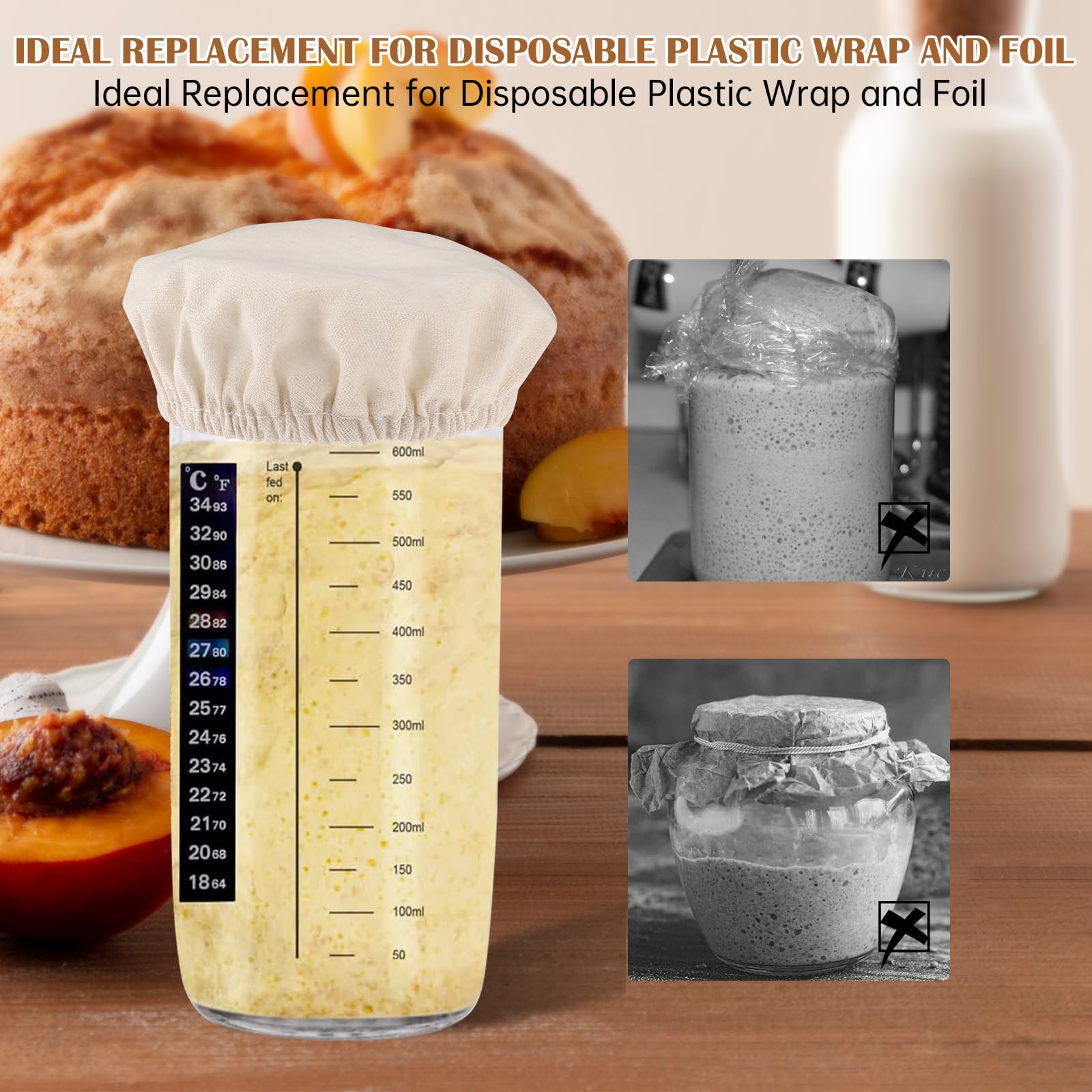 Lot De 5 Couvercles En Tissu Pour Les Bocaux De Démarrage De Levain Ou