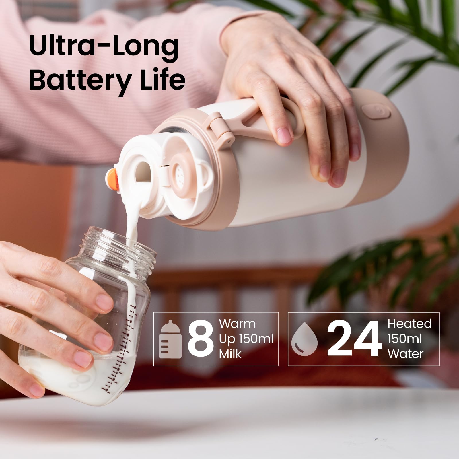 Draagbare flessenwarmer, kan worden verwarmd, warm gehouden en gesteriliseerd, snel opwarmen in 3 minuten, grote capaciteit van 500 ml, grote batterij met 10400 mAh, water, melk, gratis