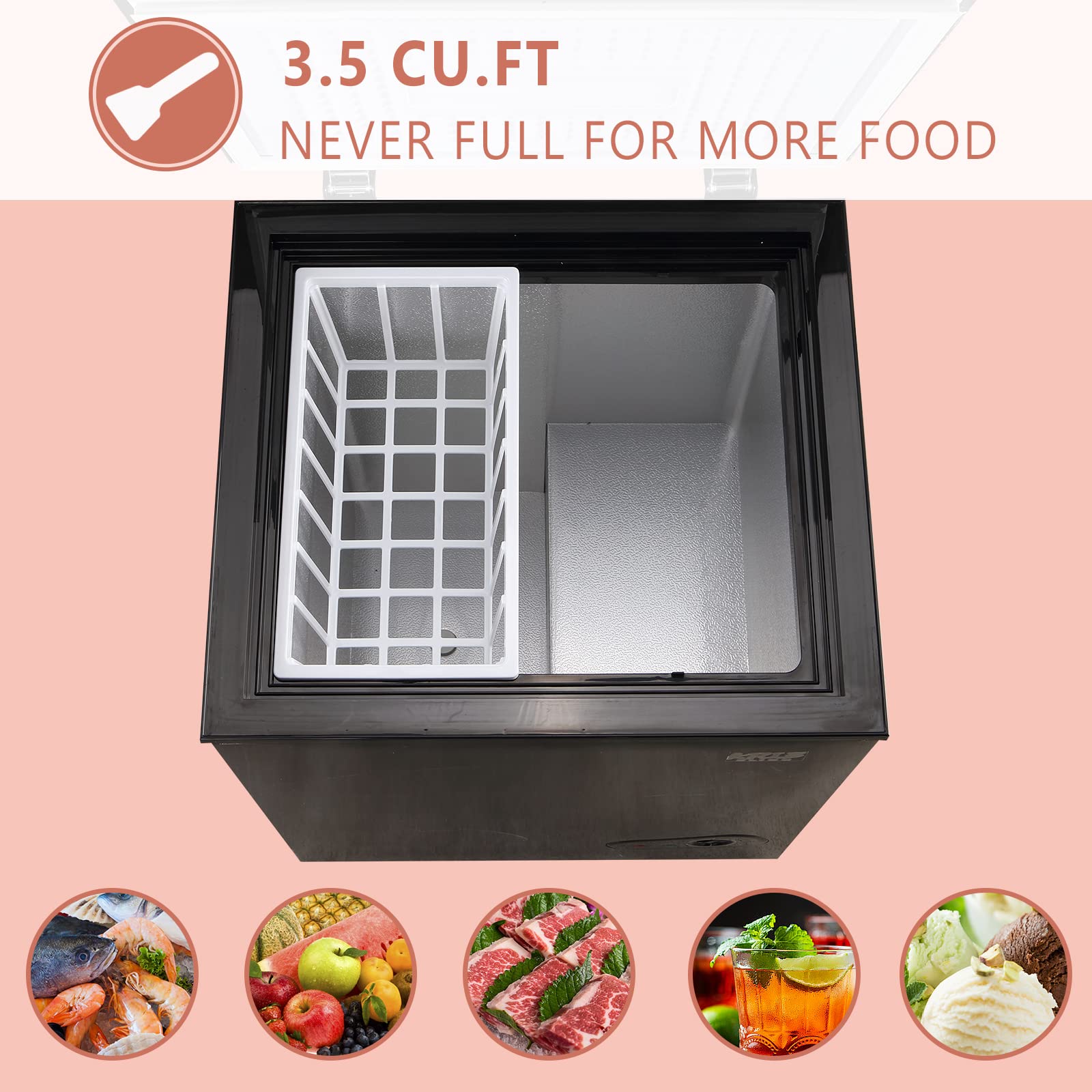 KRIB BLING Compact Chest Freezer with Removable Basket, 5.0 Cu.ft Top Door Open Freestanding Deep Freezer with 7-Level Temperature Adjustment, Ideal for Home, Kitchen & Office, Black on Fridge.com