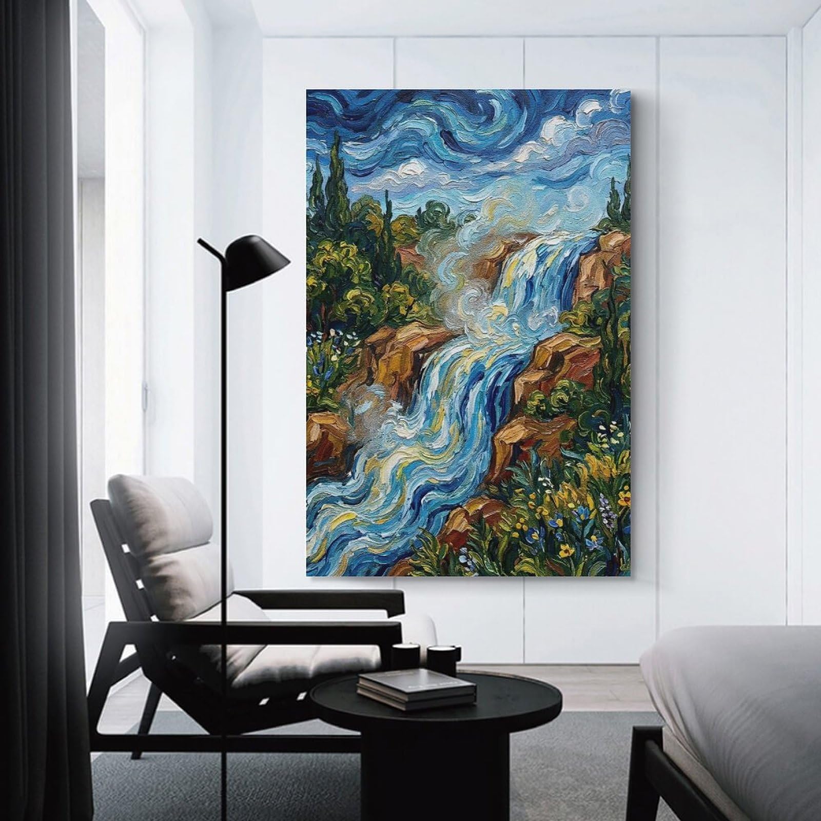 Junmoney Wall Art Print Impressionistic Waterfall Landscape Painting, 24x36inch(60x90cm), for Home Lounge, Bedroom Or Reading Nook, Canvas Styling for A Polished Room Look