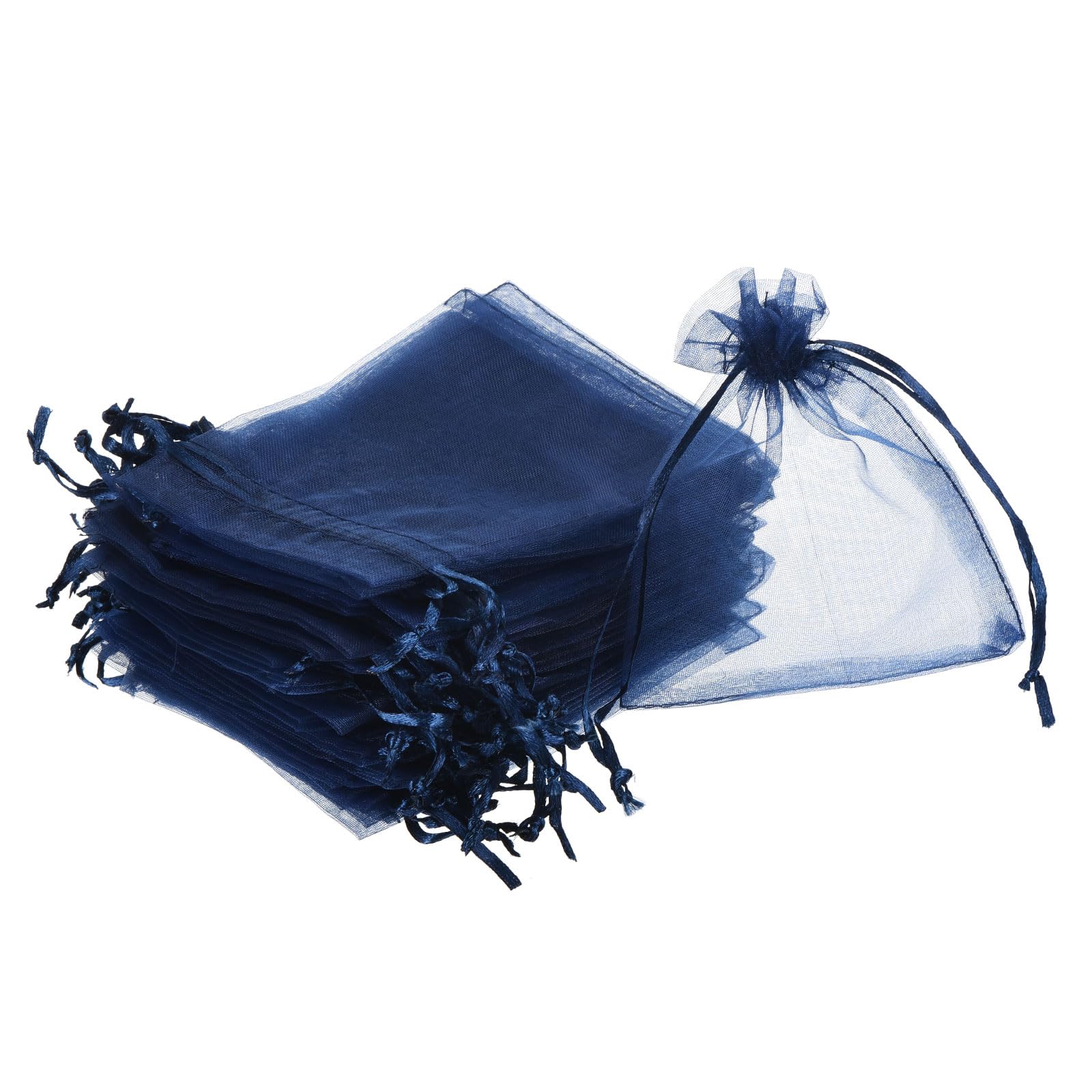 sourcing map 100pcs Organza Bags 10x12cm Drawstring Favor Pouches Sheer Mesh Bag for Gift Jewelry Wedding Party Christmas Candy Navy Blue โ image 1
