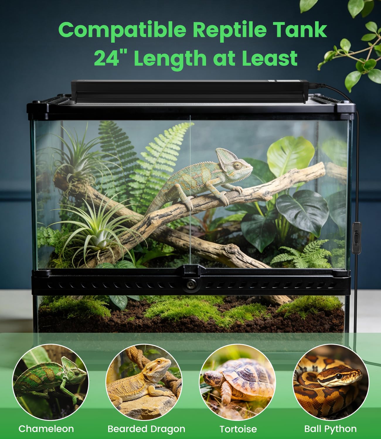 Luz LED para reptiles T5 UVB de 12 W, luz UVA UVB de alta salida para dragón barbudo, lámpara de reptil T5 10.0 UVB (19.6 pulgadas)