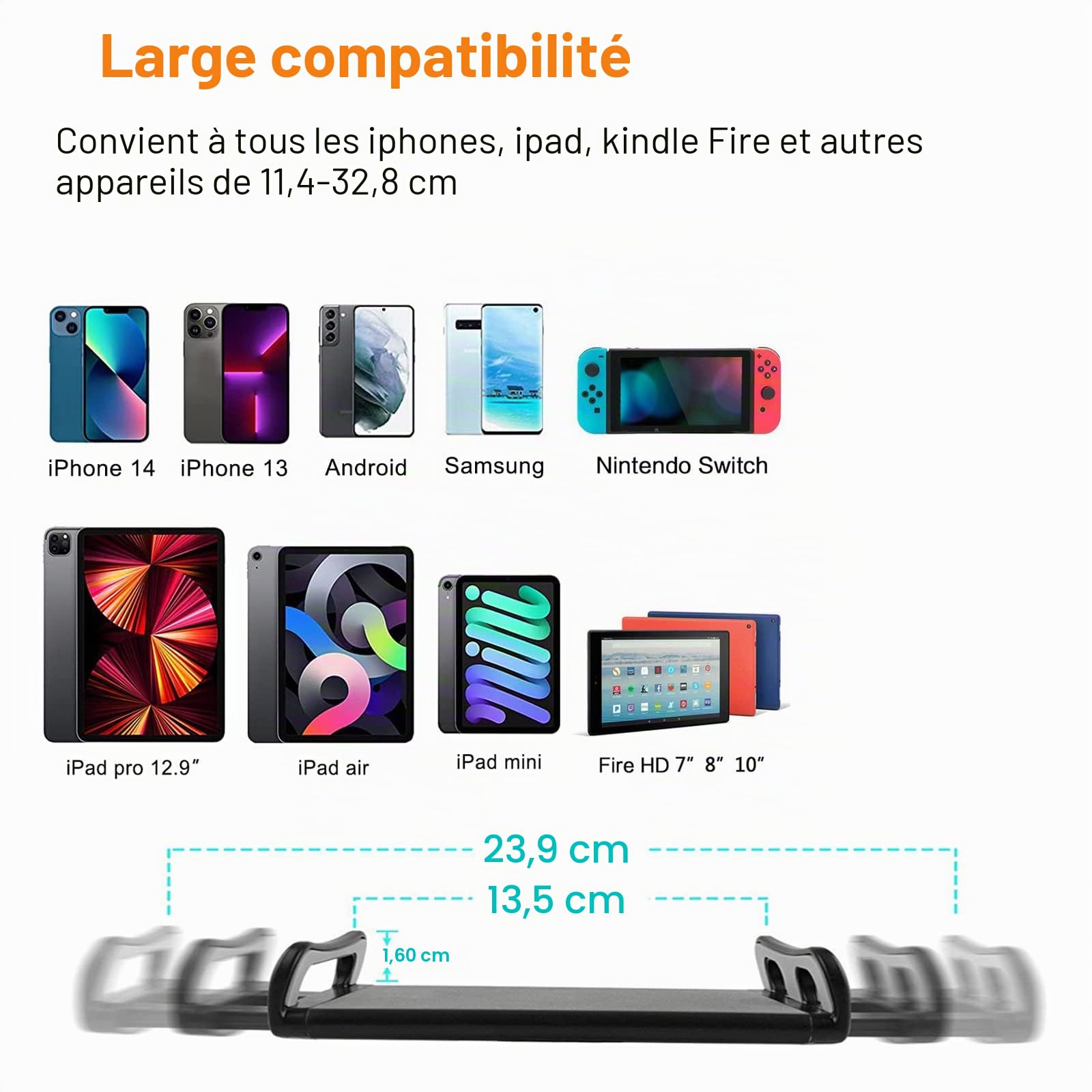 Support de plancher pour tablette, réglable, universel, pivotant à 360 degrés, en métal, support pour iPad/iPhoneX/iPad Pro ou autres appareils de 4,5 à 12,9 pouces (noir)
