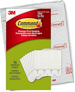 Command Medium Picture Hanging Strips, Damage Free Hanging Picture Hangers, No Tools Wall Hanging Strips for Living Spaces, 16 White Adhesive Strip Pairs(32 Command Strips)