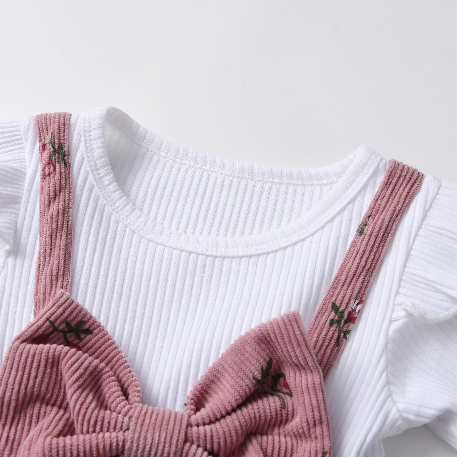 Baby-Mädchenkleidung Kleid mit Langen Rüschenärmeln, Outfits mit Schleife und Hosenträgern, Rock