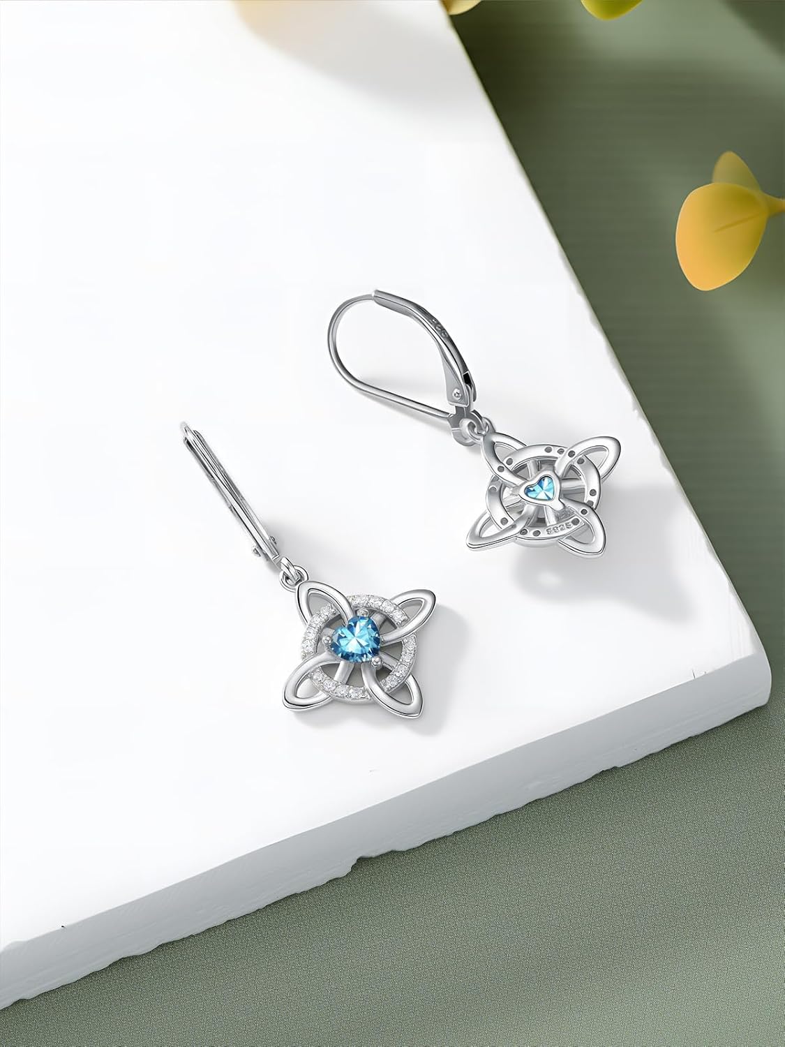 Celtic Knot Dangle Earrings Heart Birthstone Leverback Earrings 925 Sterling Silver Celtic Jewelry for Women Mom