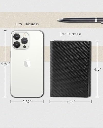 Miniatura 10 de Billetera de triple pliegue con RFID cuero genuino delgado con ventana de identificación bolsillo frontal regalo para hombre