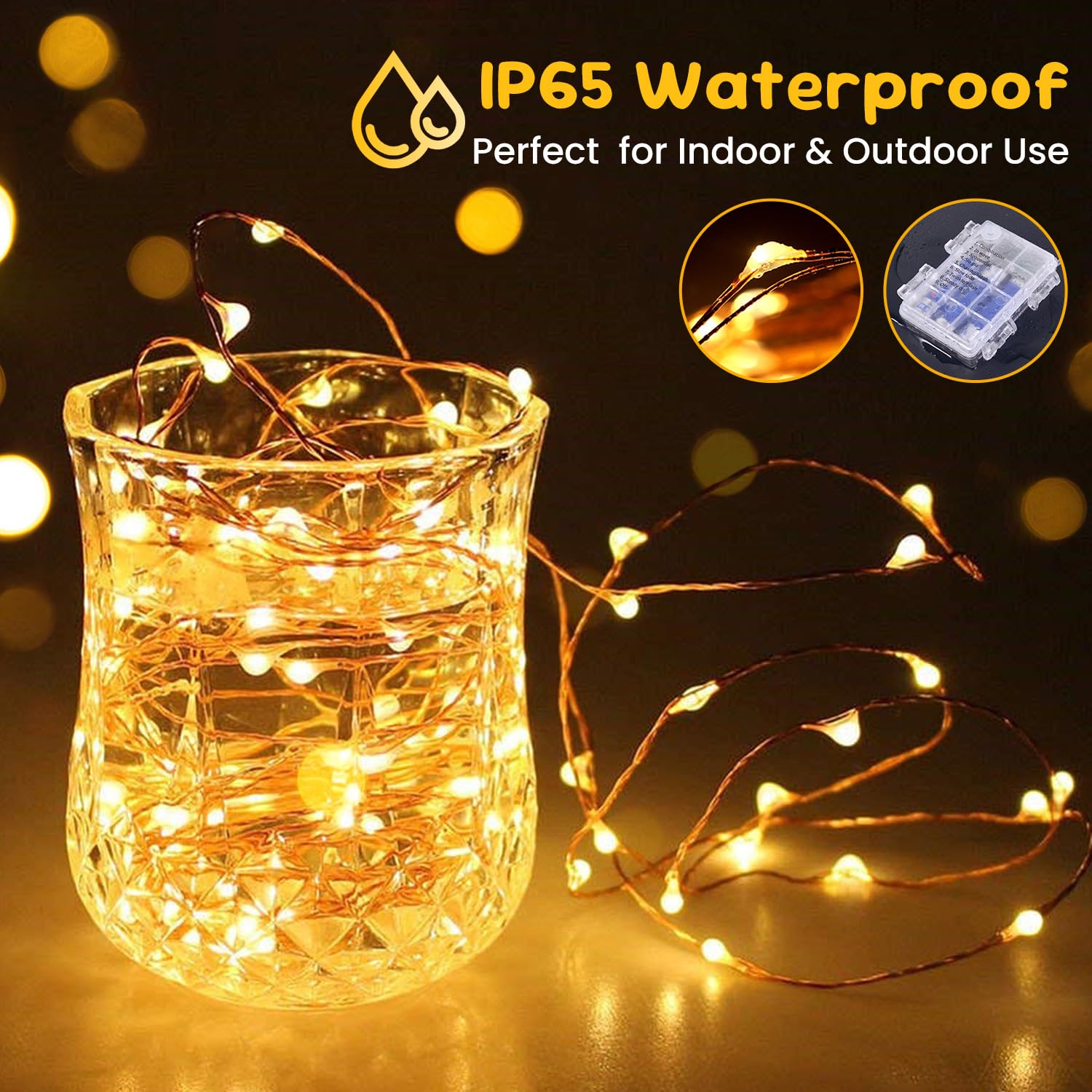 Luces LED Pilas, 2x12M 120 Guirnalda Luces Interior IP65 Impermeable, 8 Modos Brillo Ajustable Luces Exterior con Control Remoto para Habitacion,Bodasm,Fiesta,Navidad,Jardín,Balcón