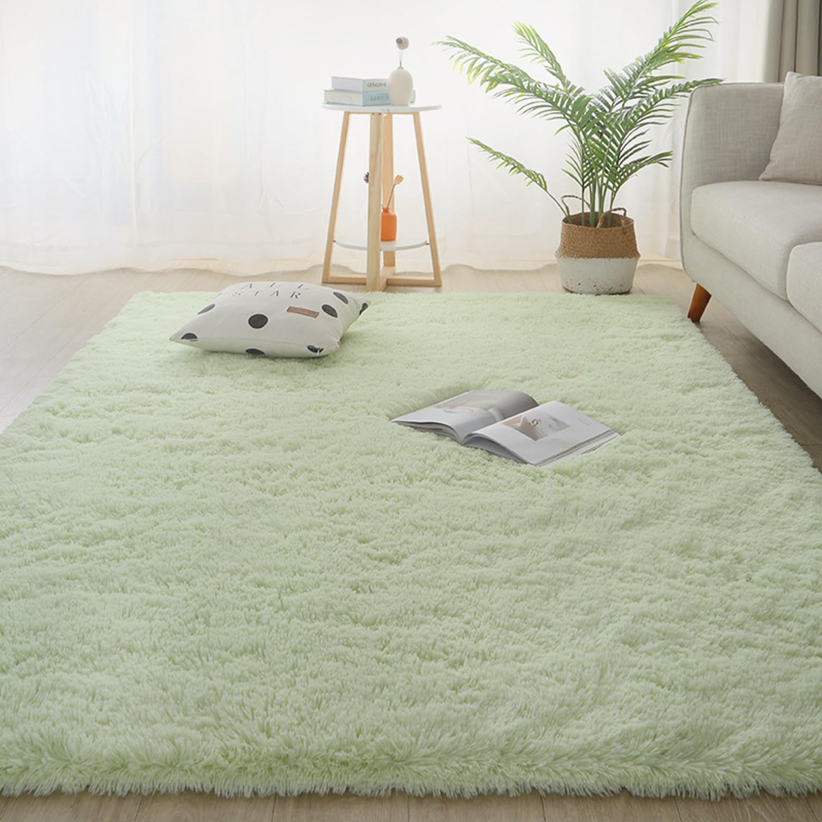 Dywany Do Salonu 200 x 90 cm Gruby Włos, Nie Linieje, Gęsty Włos, Puszysty Włochate Miękkie I Eleganckie Dywany Miękkie Włochate Do Sypialni, Jadalni, Biura, Delikatna zieleń