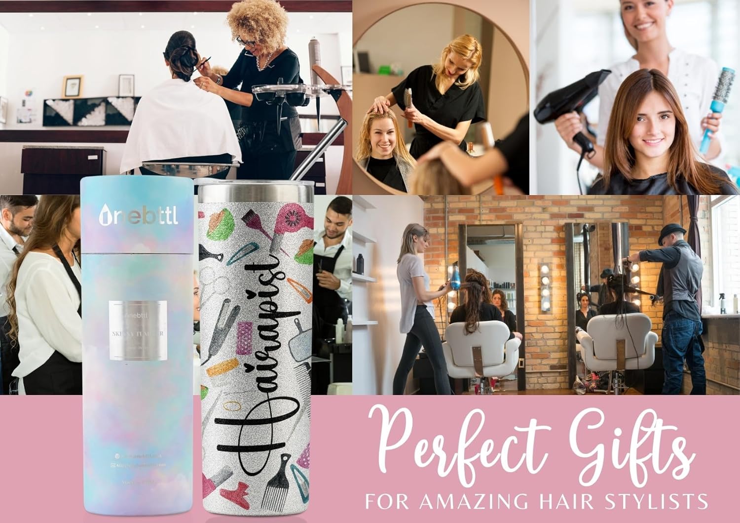 Onebttl Hair Stylist Gifts, Hairdresser Gifts for Women, Female, Her - Hairapist Love is in the Hair - 20oz/590ml Stainless Steel Insulated Tumbler with Straw & Lid - Glitter - Image 2