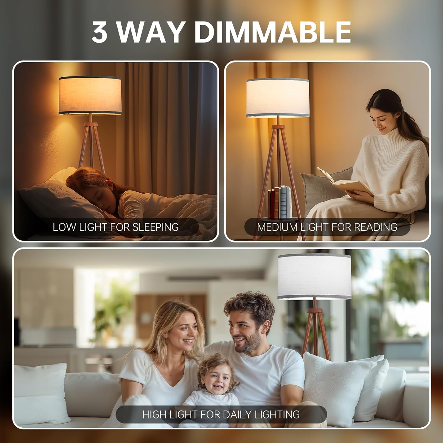 Floor Lamps for Living Room, Modern Standing Lamp with Shelf, 3 Color Temperature Led Bulb Tall Lamps with Foot Switch for Bedroom and Office, Walnut