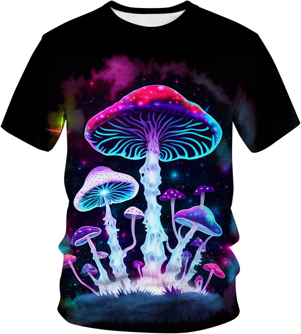 Lurhonp Men's Hippie Mushroom Print Summer Short Sleeve T-Shirt