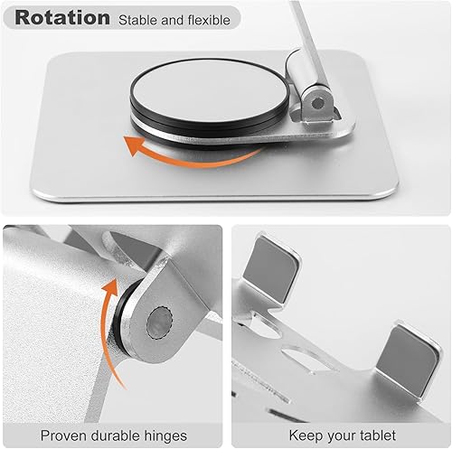 Miniatura 7 de AJIAAIONE Soporte para tableta, soporte para iPad, base giratoria de 360, soporte plegable y ajustable para tableta, soporte para tableta para