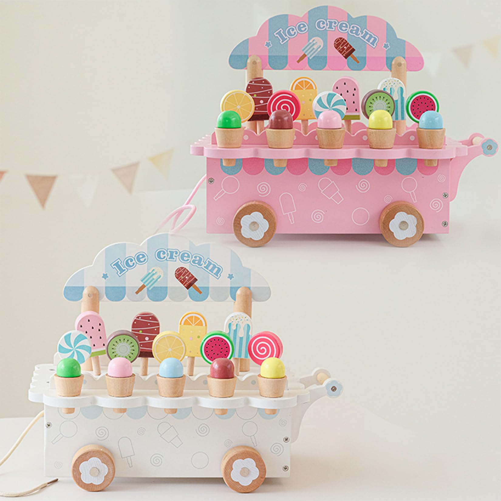 Gelateria Giocattolo Per Bambini In Legno Accessori Da Cucina Per Giochi Ruolo Con Contenitore Legno Per Bambini Dai 3 Anni In Su Giocattoli Didattici Di Natale Regali Compleanno (rosa)