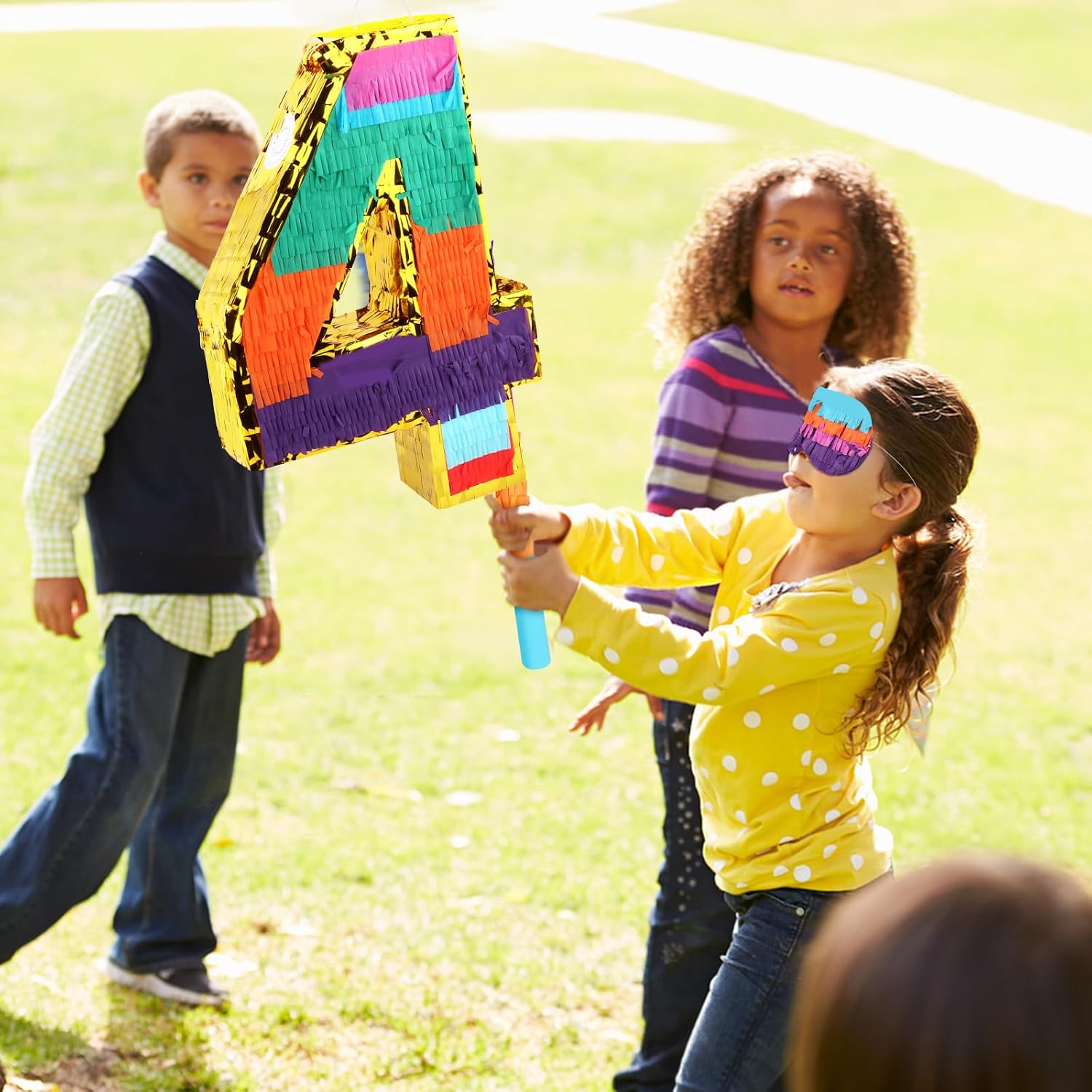 Rainbow Number 4 Pinata for Kids 4th Birthday Party Supplies, Fiesta, Centerpieces, Anniversary Celebrations (16.1 x 10.6 x 3.2 Inches)