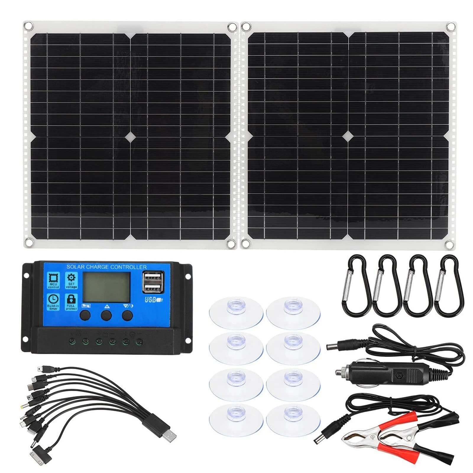 Solar Panel Kit, Monocrystalline Solar Panel 50W 18V Solar Mechanism Kit, Photovoltaic Module with USB 10-60A Controller Pv Connector for RV, Boats, Trailer, Camper, Marine,60A