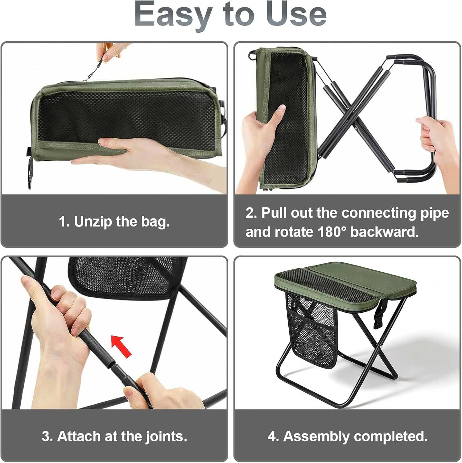 2 in 1 Portable Folding Camping Stool Convertible to Crossbody Bag Lightweight Collapsible with Storage Pocket High Carbon Steel Frame Oxford Fabric for Hiking Fishing Outdoor Activities (Black)