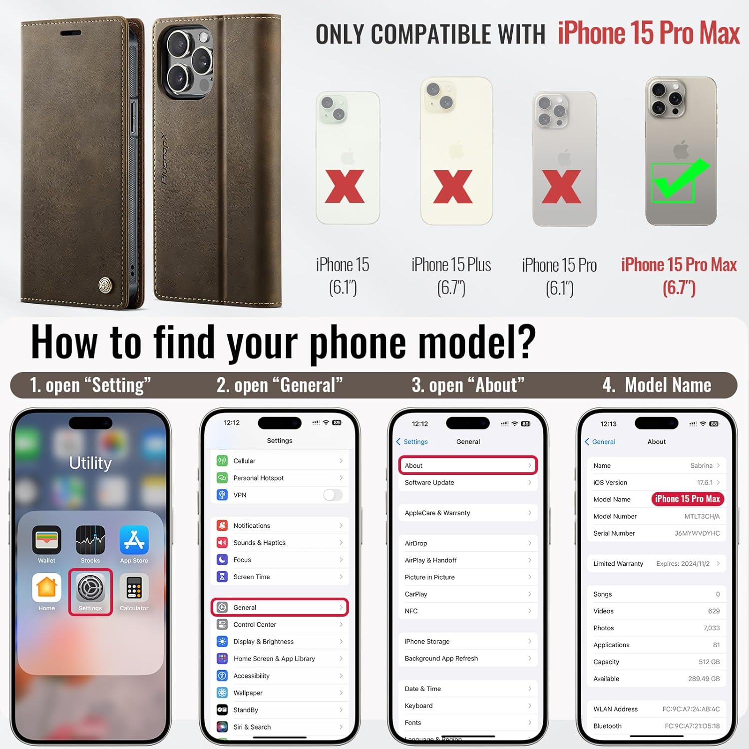 Wallet Case for iPhone 15 Pro Max Compatible with Magsafe, 2-in-1 PU Leather Flip RFID Blocking Card Holder Stand Shockproof Magnetic Detachable Cover for iPhone 15 Pro Max Case 6.7", Brown