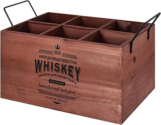 American Art Decor The Whiskey Wood Crate Bottle Holder - Natural 6-Bott...