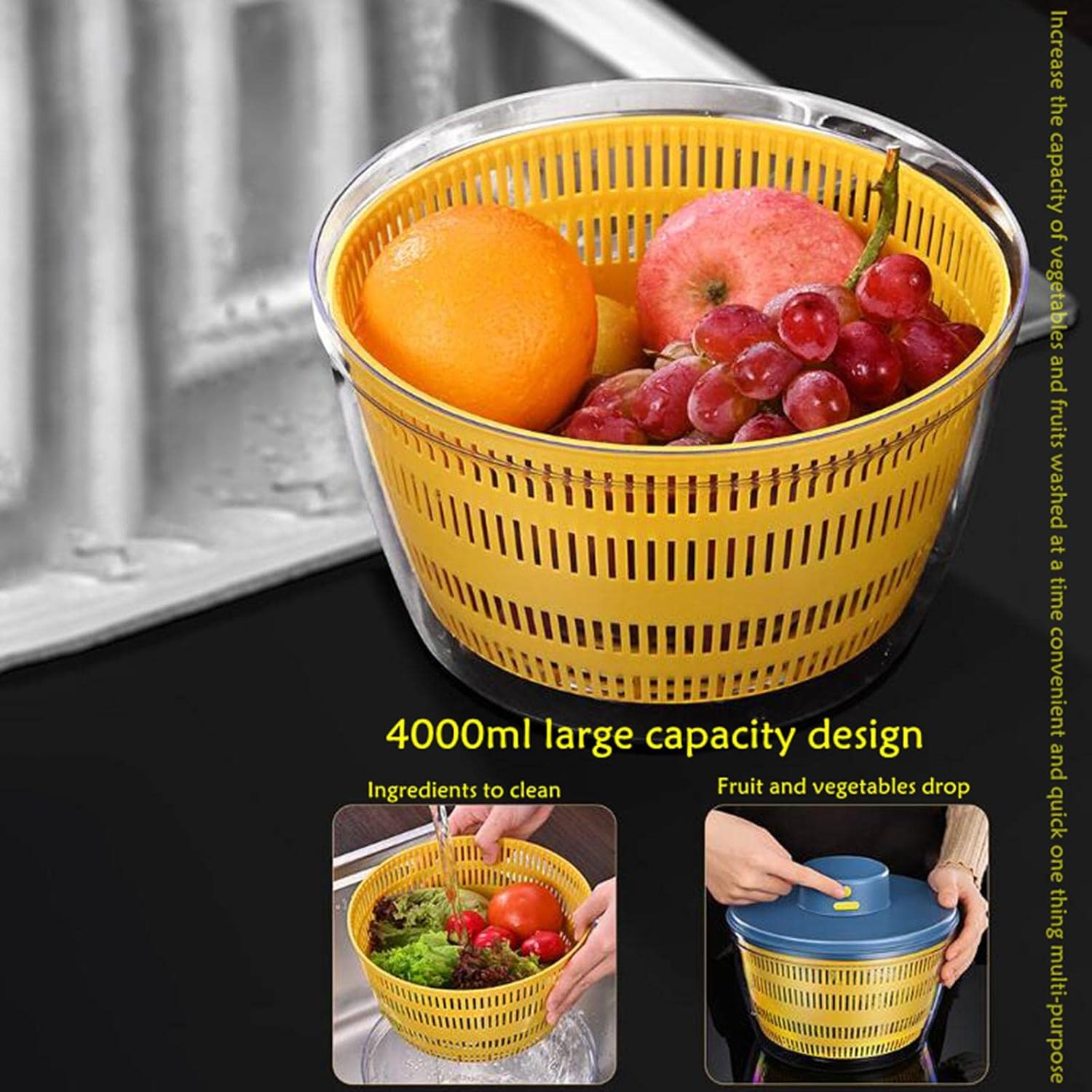 Petsola レタスサラダ用電動サラダスピナー自動サラダ乾燥機容器 グレー 最新デザインの