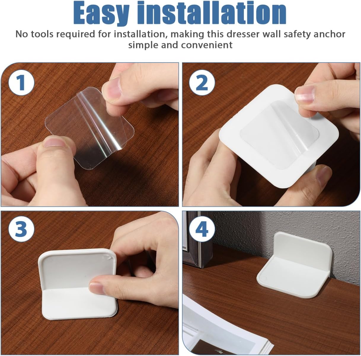 Furniture Anchors Anti Tip Kit 8 Pack: No Drill Adhesive Furniture Wall Anchors for Baby Proofing | Heavy Duty Straps for Dresser, Bookshelf, Cabinet & TV | Earthquake Safety
