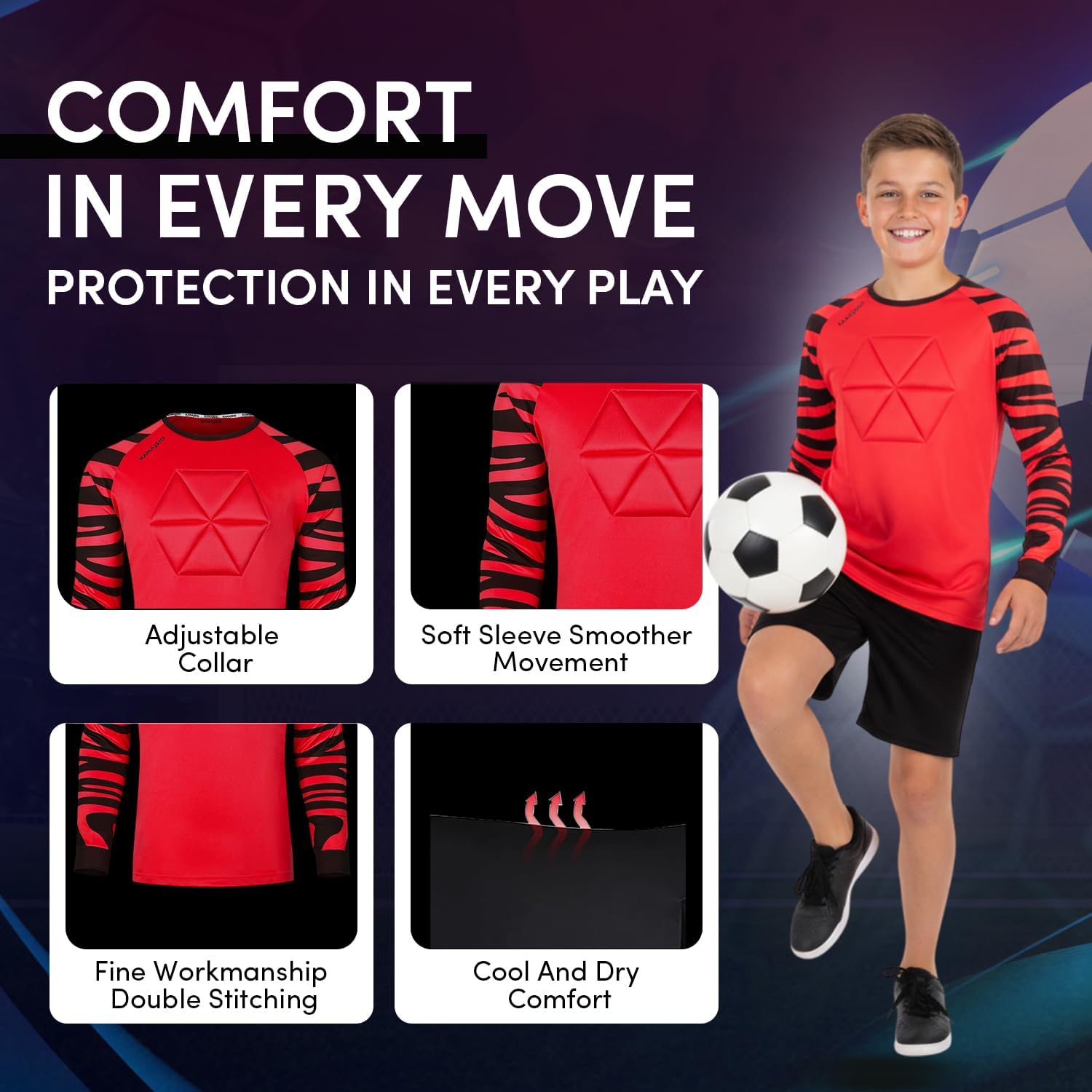 Soccer Goalie Jersey Youth & Adult - Padded Goalkeeper Jersey - Long Sleeve Soccer Goalie Shirt for Kids, Men, Women - Image 4