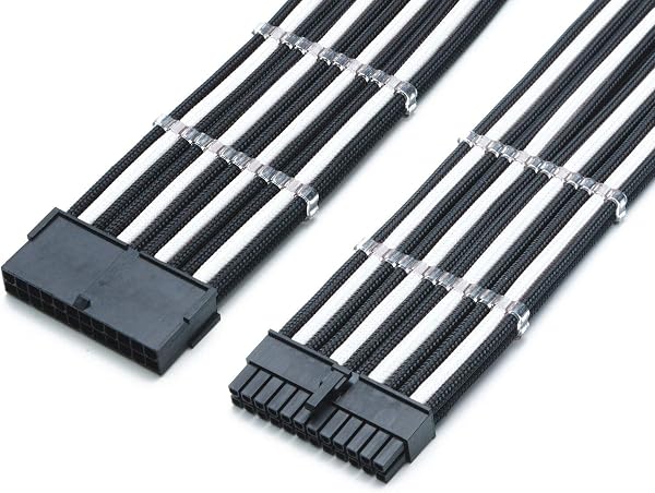 24 Pin ATX Motherboard Sleeved Extension Cable 30cm + 2 Cable Combs (Red) - 5