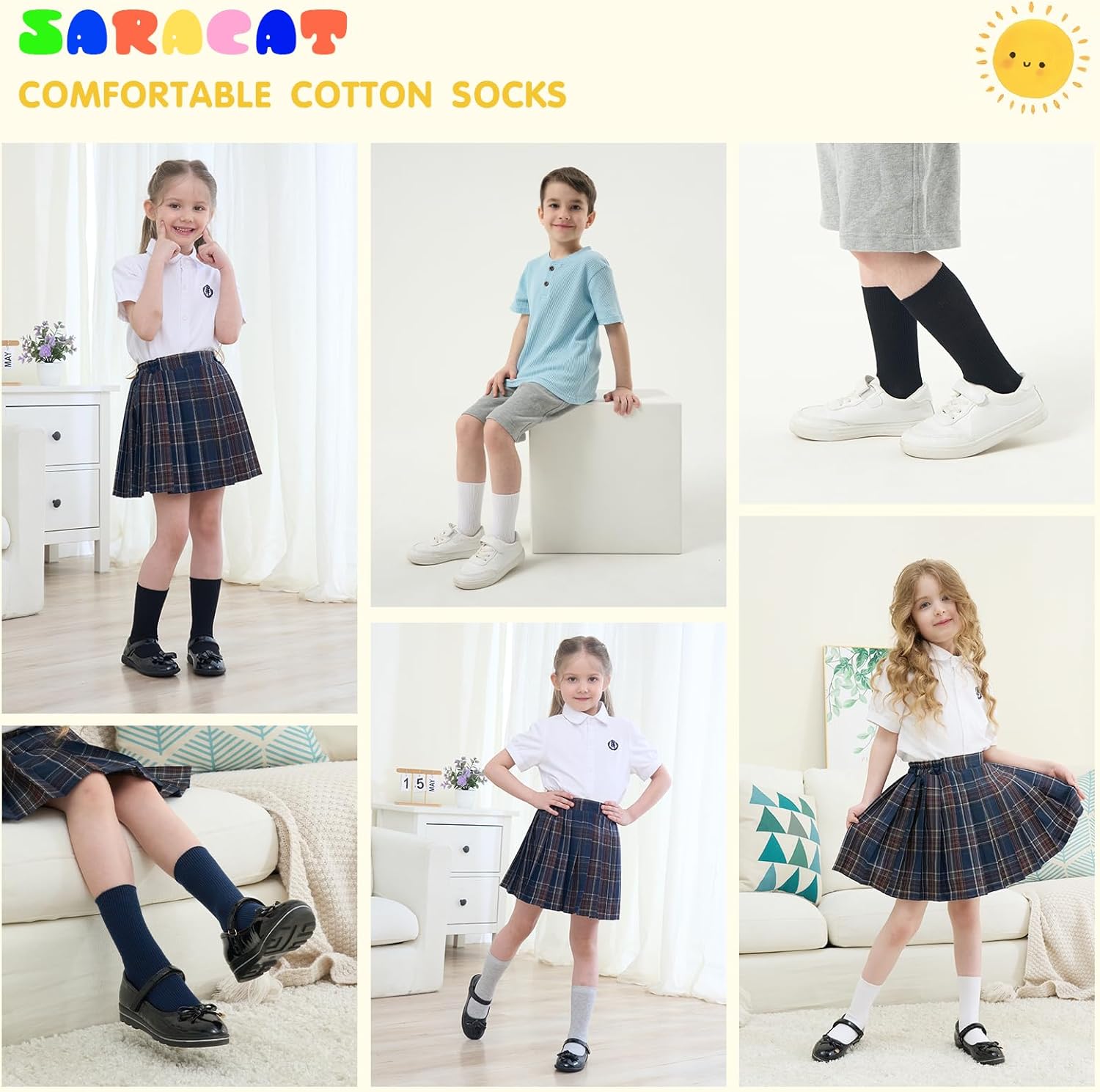Age 3-11 Unisex Kids 100% Natural Cotton Socks, Soft Moisture Wicking Dress Crew Socks for Boys and Girls. - Image 7