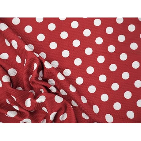 Bullet Printed Liverpool Textured Fabric 4 Way Stretch Red White Polka Dot P29