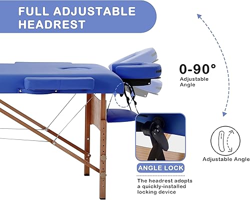 Miniatura 5 de Mesa de masaje plegable de 2 secciones, mesa de masaje portátil de altura ajustable, cama de masaje con bolsa de transporte, reposabrazos y