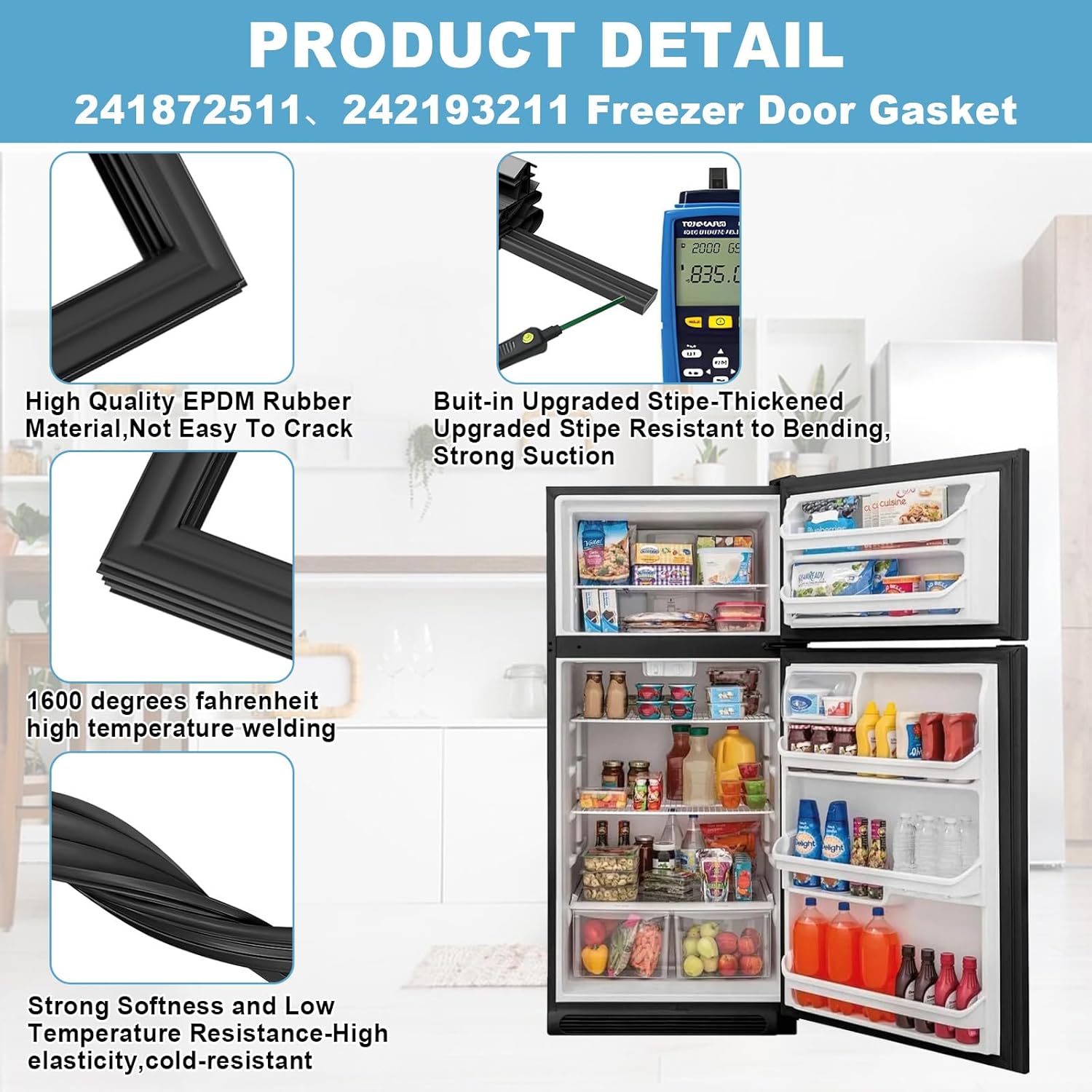 241872511, 242193211 Refrigerator Freezer Door Gasket Compatible with Frigidaire Kenmore Crosley Freezer Door Seal Replace 241872511, 242193211, 240514611, 240542111, 5304439525