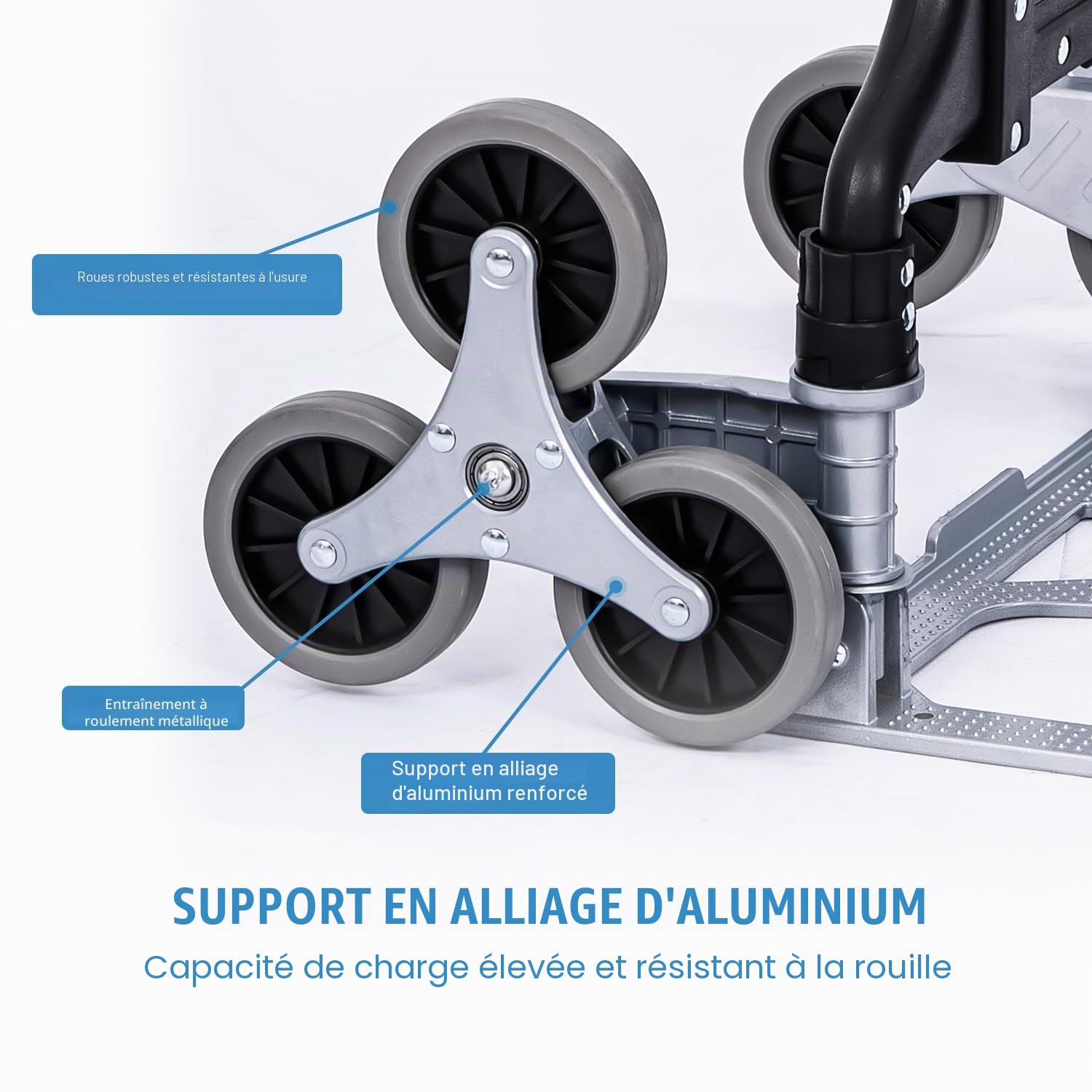 TOPWAY Chariot Pliant Escaliers en Aluminium Escalade Pliable Diable Chariot Sac Brouette Capacité de Chargement de 70 Kg Hauteur Réglable avec 6 Roues, 4 Roues Pivotantes et Cordon