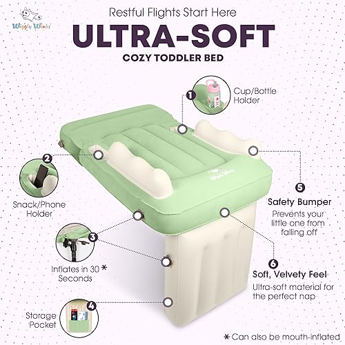 Miniatura 3 de Cama de avión para niños pequeños, cama inflable de viaje con cojín para el cuello para niños, cinturón de seguridad, bolsa de transporte, bomba