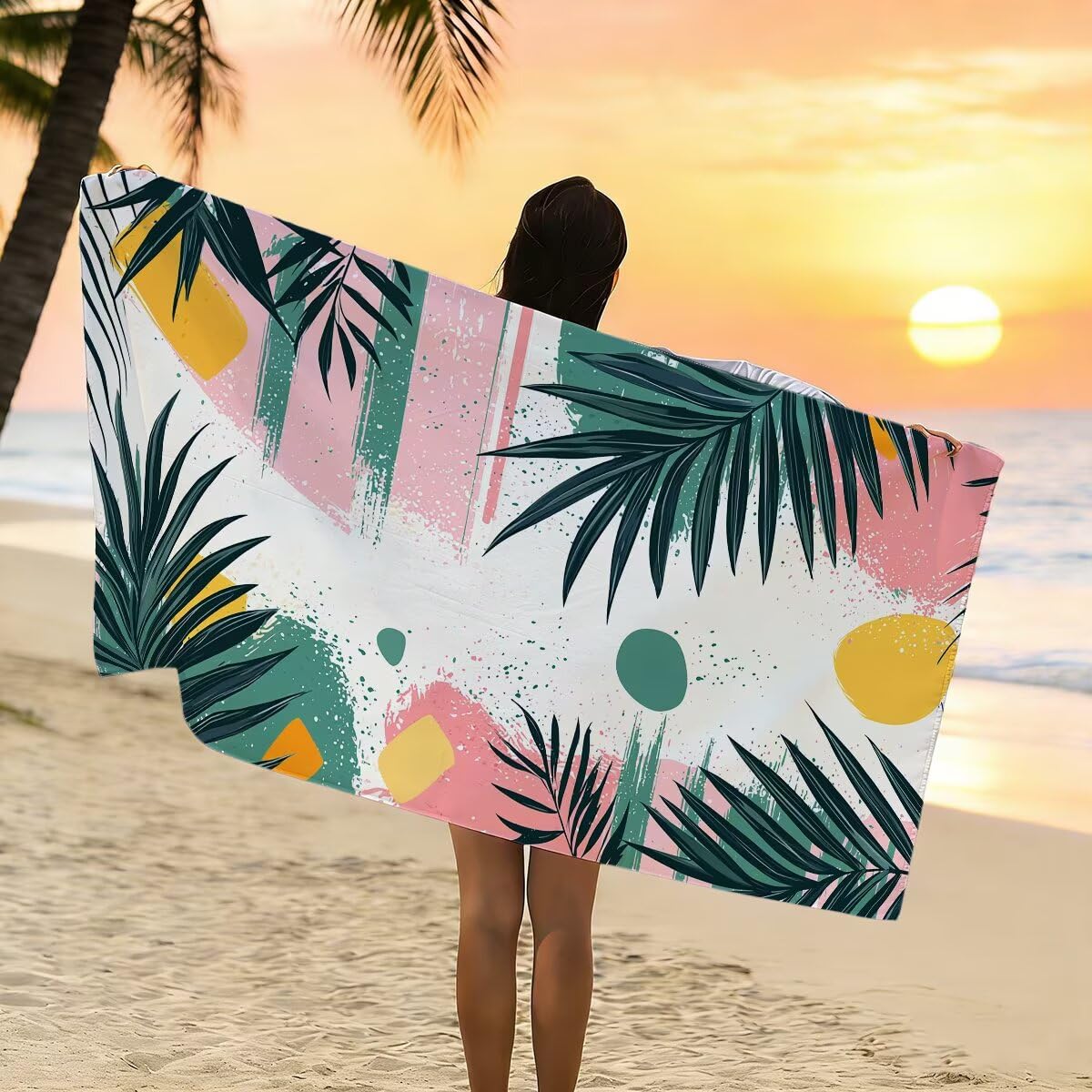 Duży ręcznik plażowy 90 x 200 cm, zestaw 2 arkuszy ręczników z mikrofibry, szybkoschnący ręcznik na siłownię kompaktowy, odporny na piasek ręczniki z mikrofibry do pływania podróży sportu, prezent dla