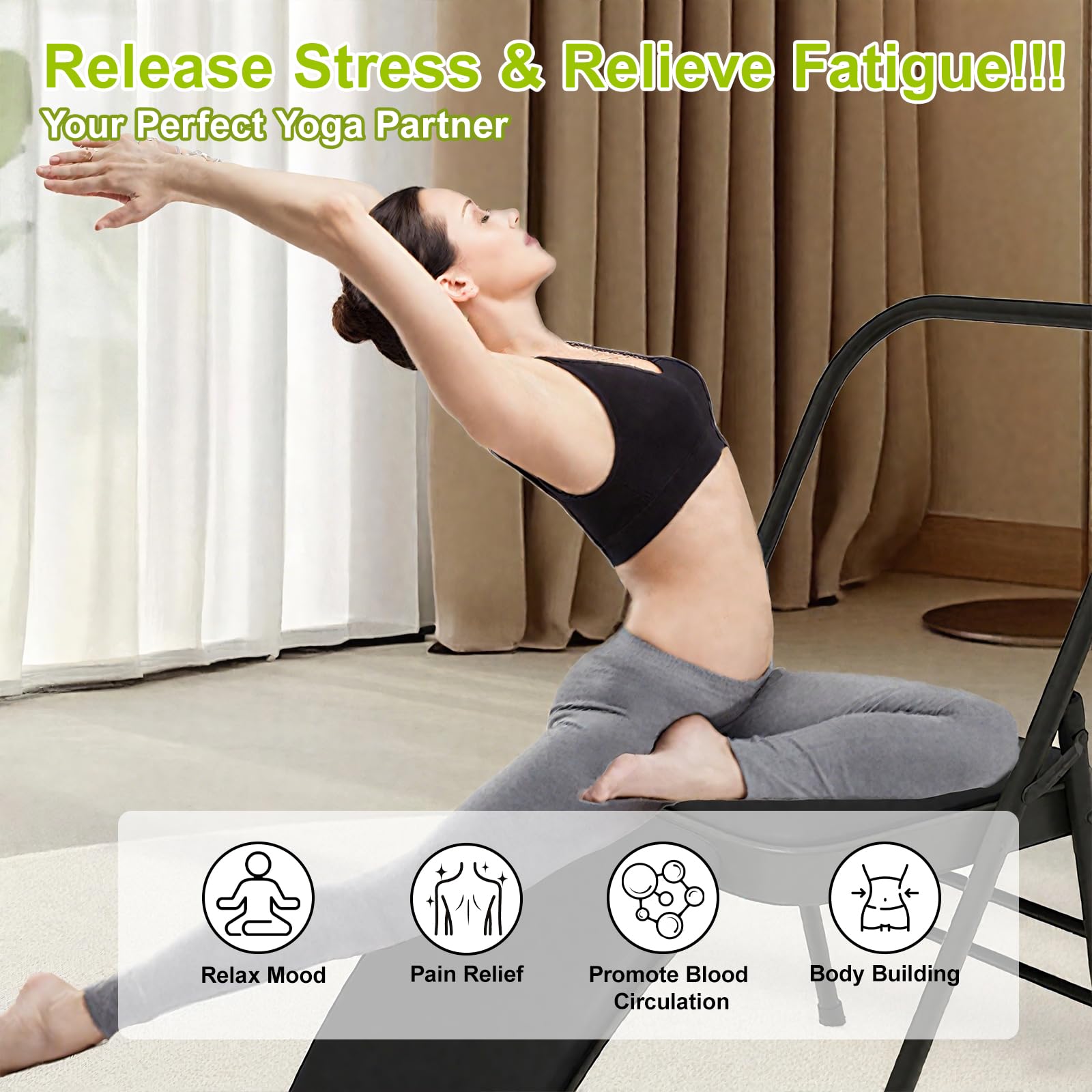 Sedia da yoga, pieghevole, ausiliaria per yoga, con supporto lombare, in pelle PU, pieghevole, strumento di allenamento per studio di yoga, fitness a casa