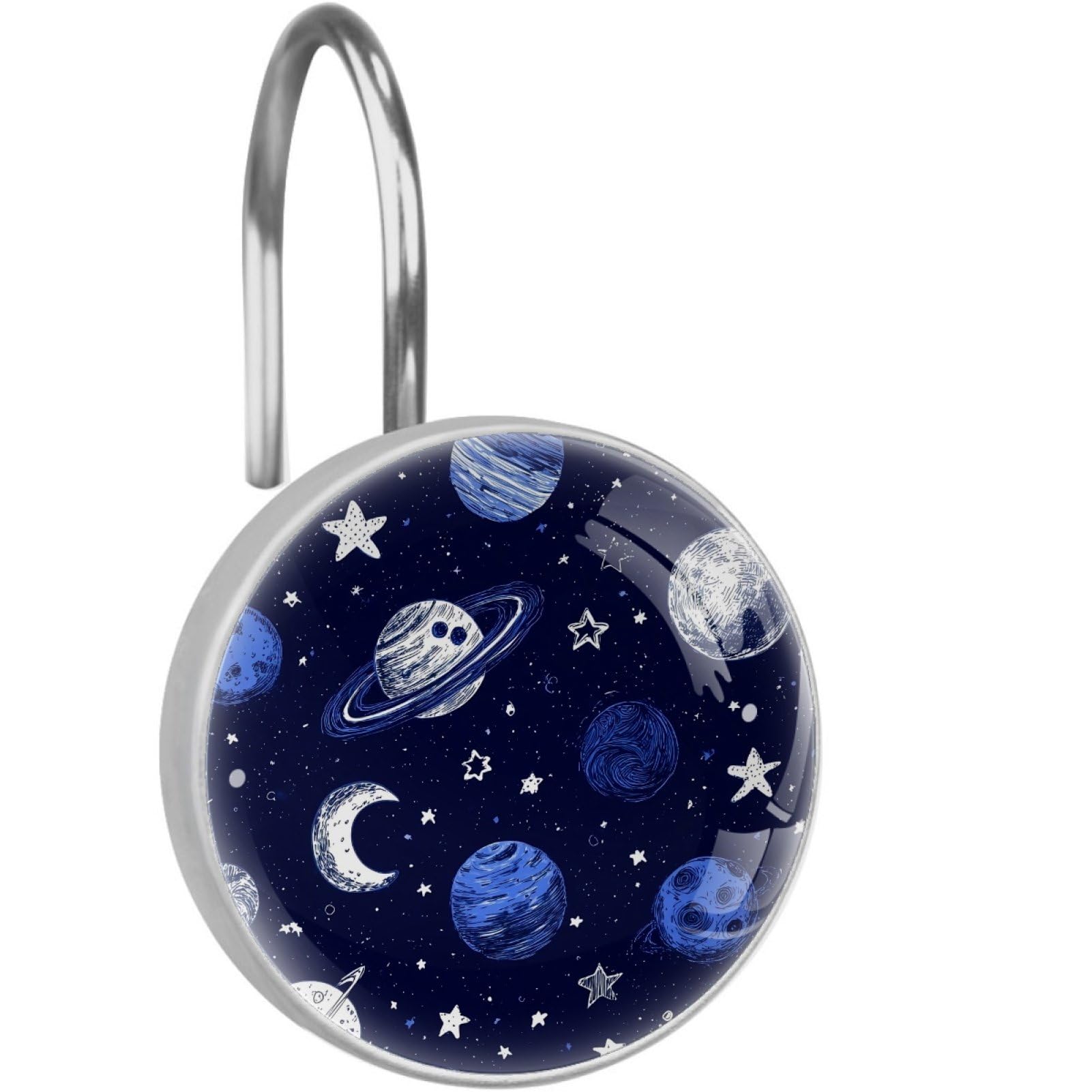 VAPOKF Decorative Shower Curtain Hook, Moon Planet Rustproof Stainless Steel Shower Curtain Hook for Bathroom, Shower Curtain Hangers for Shower Rod