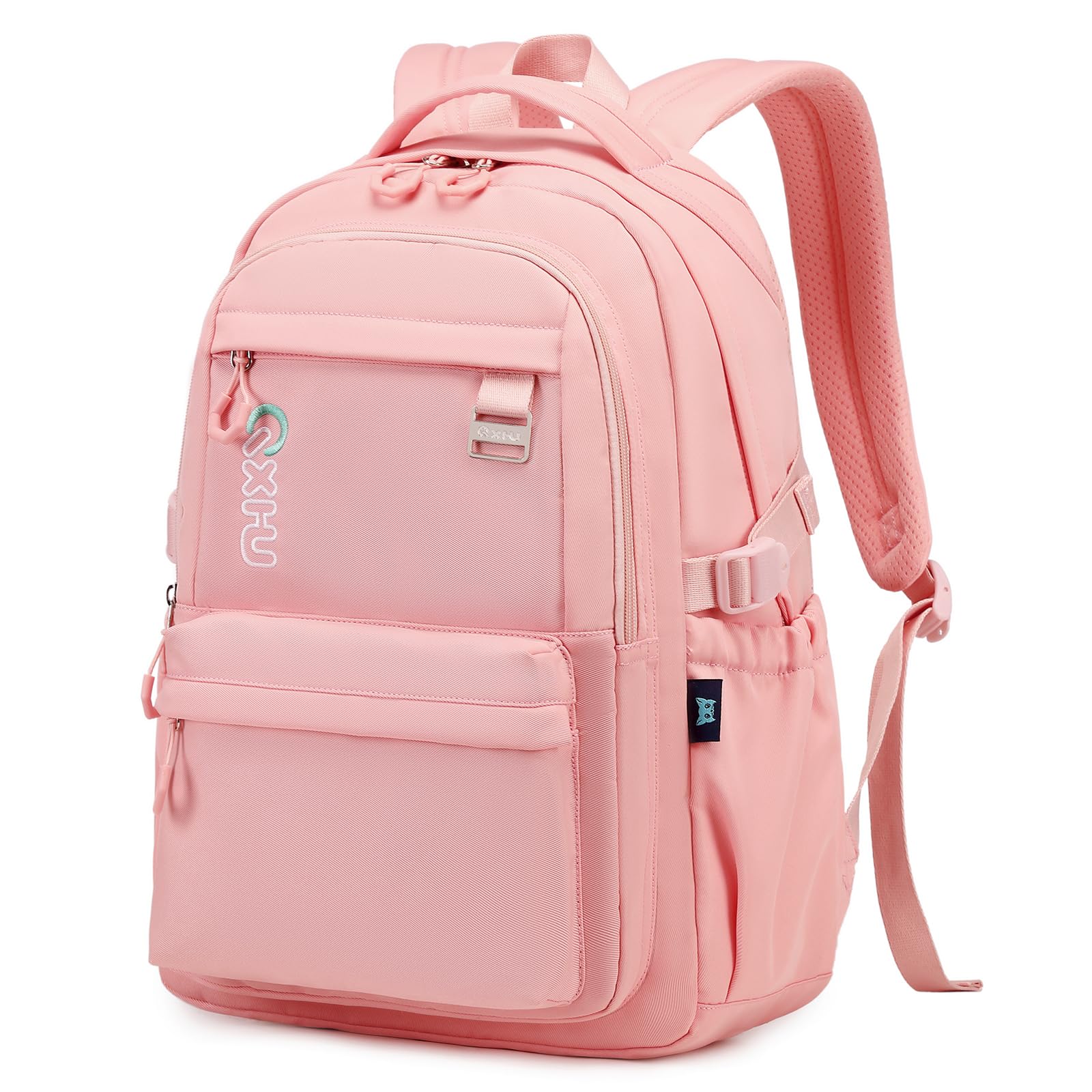 MUSEVOS Trendy Casual Backpack with Solid Color, Water Resistence School backpack for Girls, Teen Bookbag for Women, Pink