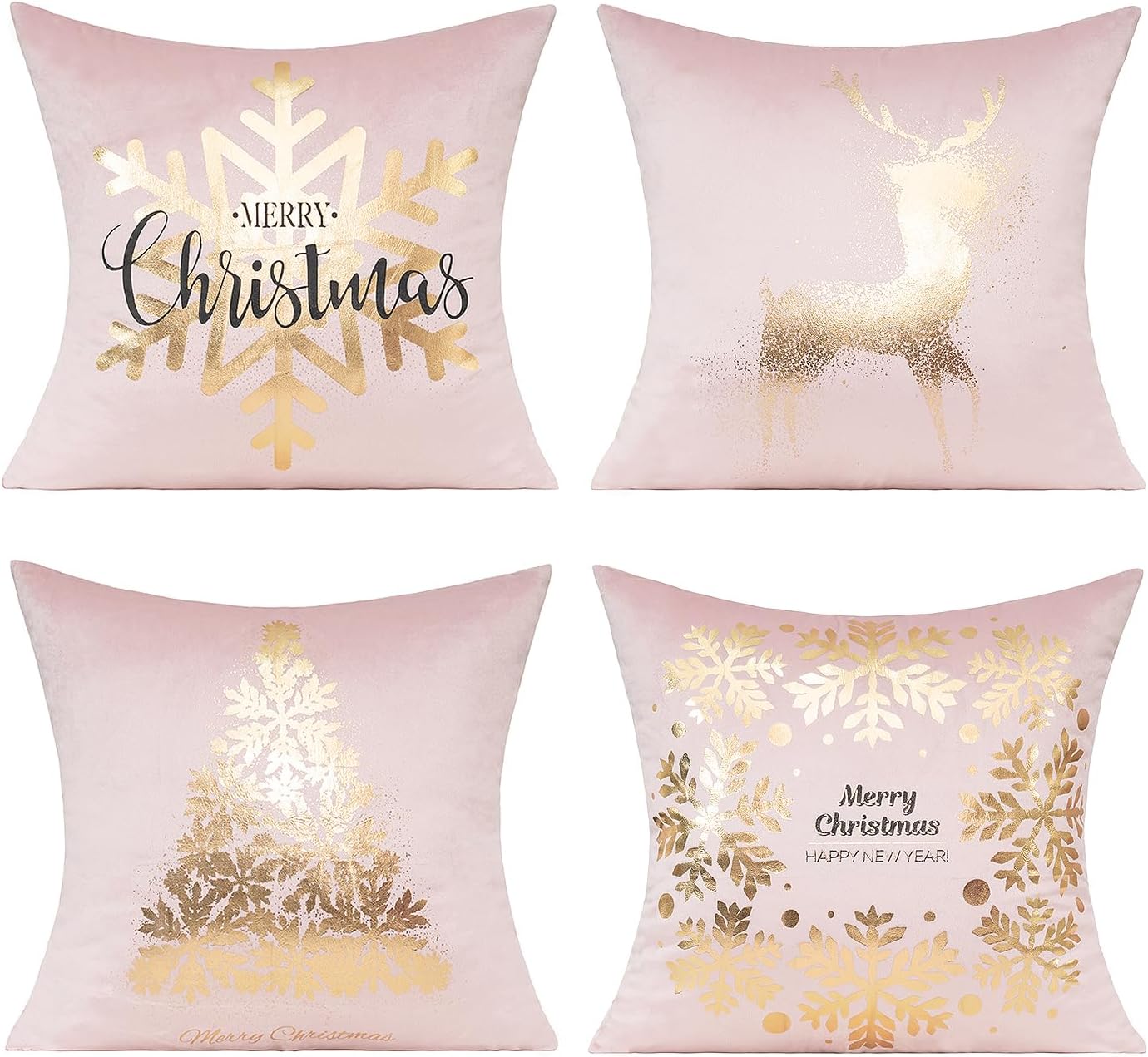 All Smiles Red Gold Christmas Decorations Throw Pillow Covers Cases 18X18 Set of 4 Turquoise Xmas Indoor Home Décor Ornaments Velvet Navidad Cushion for Sofa Couch Tree Snowflake